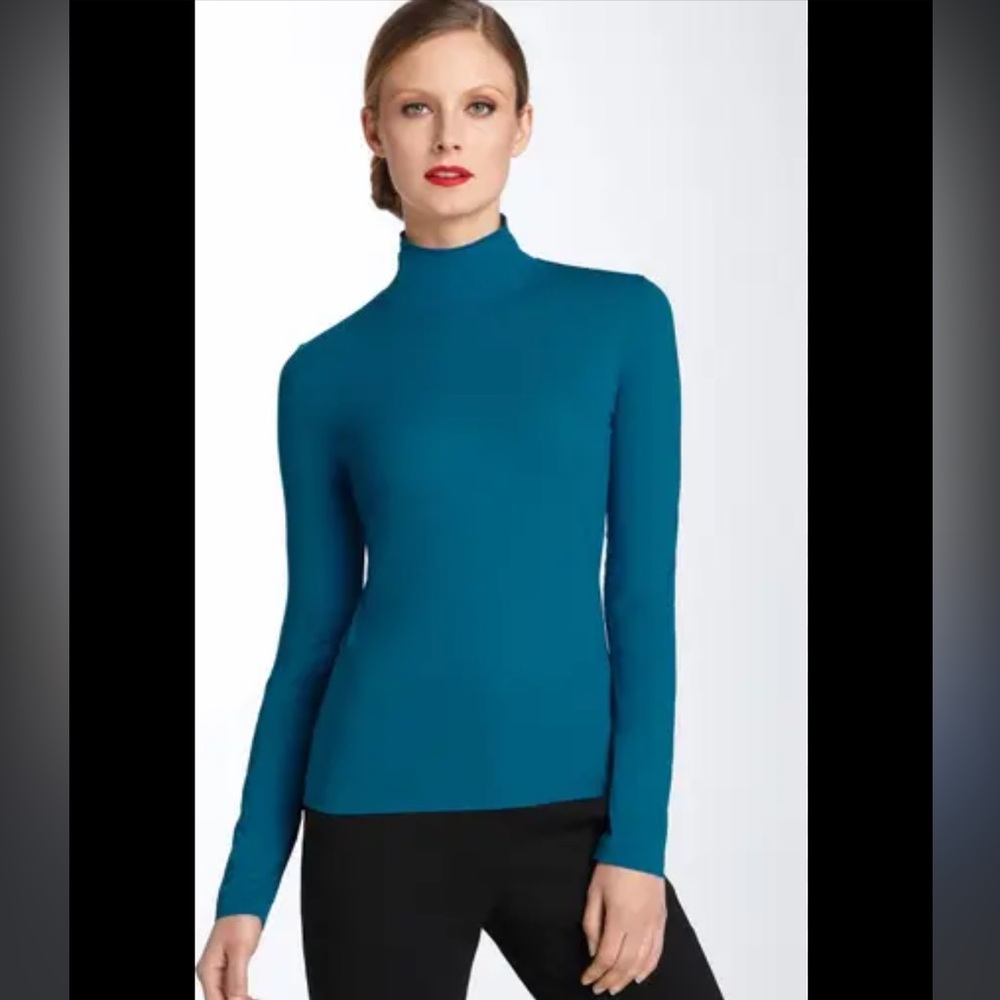 NWT St. John Petrol Nuda Fine Jersey Turtleneck Top Size Large